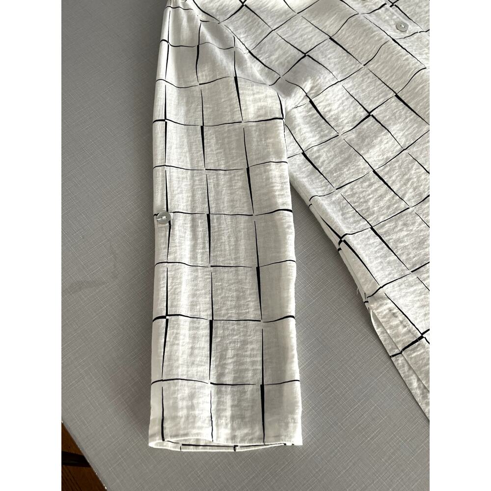 John Mark Wms Sz S Grid A-Line Tunic Top White Lagenlook Casual Breezy Relaxed - Picture 8 of 16